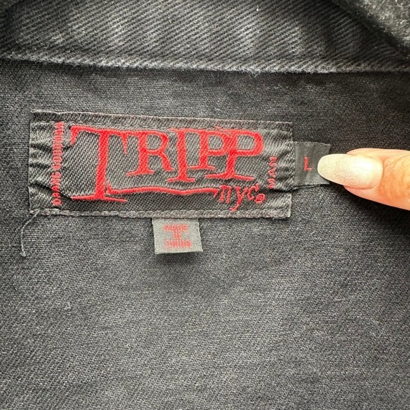 Vintage Tripp NYC Mens Biker Vest Black Zipper Metal Studded D-Ring Size L Punk - Picture 6 of 12